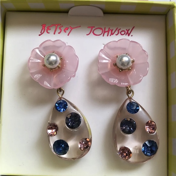 Betsey Johnson Enchanted Garden Flower & Teardrop Drop Earrings Crystal NIB - Picture 4 of 10